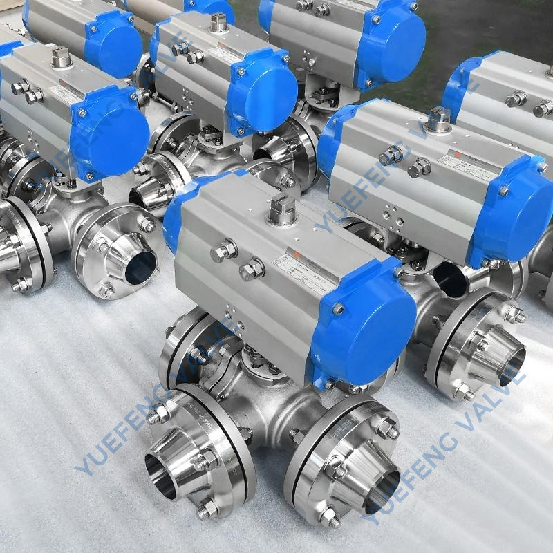 API 6D Pneumatic Actuated Flanged 3-Way Stainless Steel Ball Valve