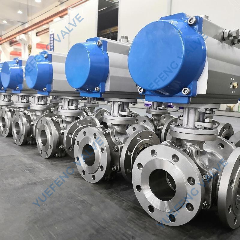 Flanged T-Port Pneumatic Actuated 3-Way Stainless Steel Ball Valve