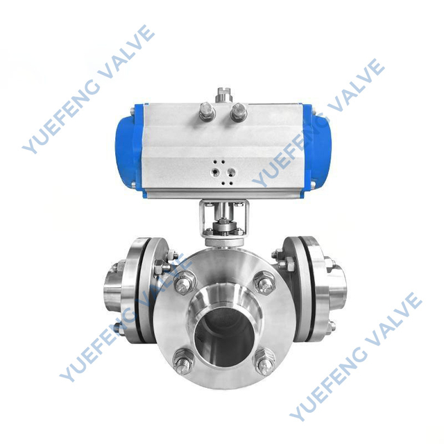 API 6D Pneumatic Actuated Flanged 3-Way Stainless Steel Ball Valve