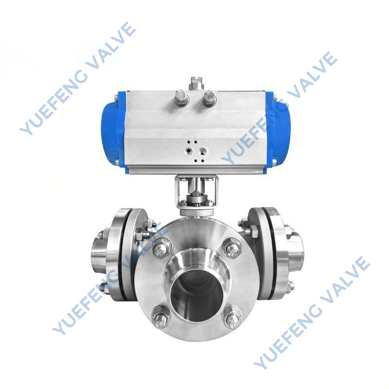 API 6D Pneumatic Actuated Flanged 3-Way Stainless Steel Ball Valve